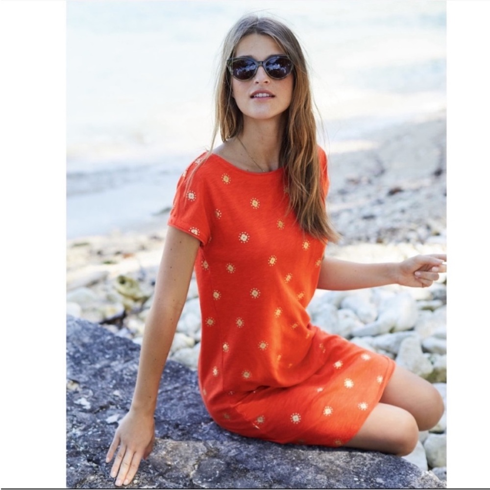 Boden Paulina Jersey Dress in Blood Orange Spaced primrose
